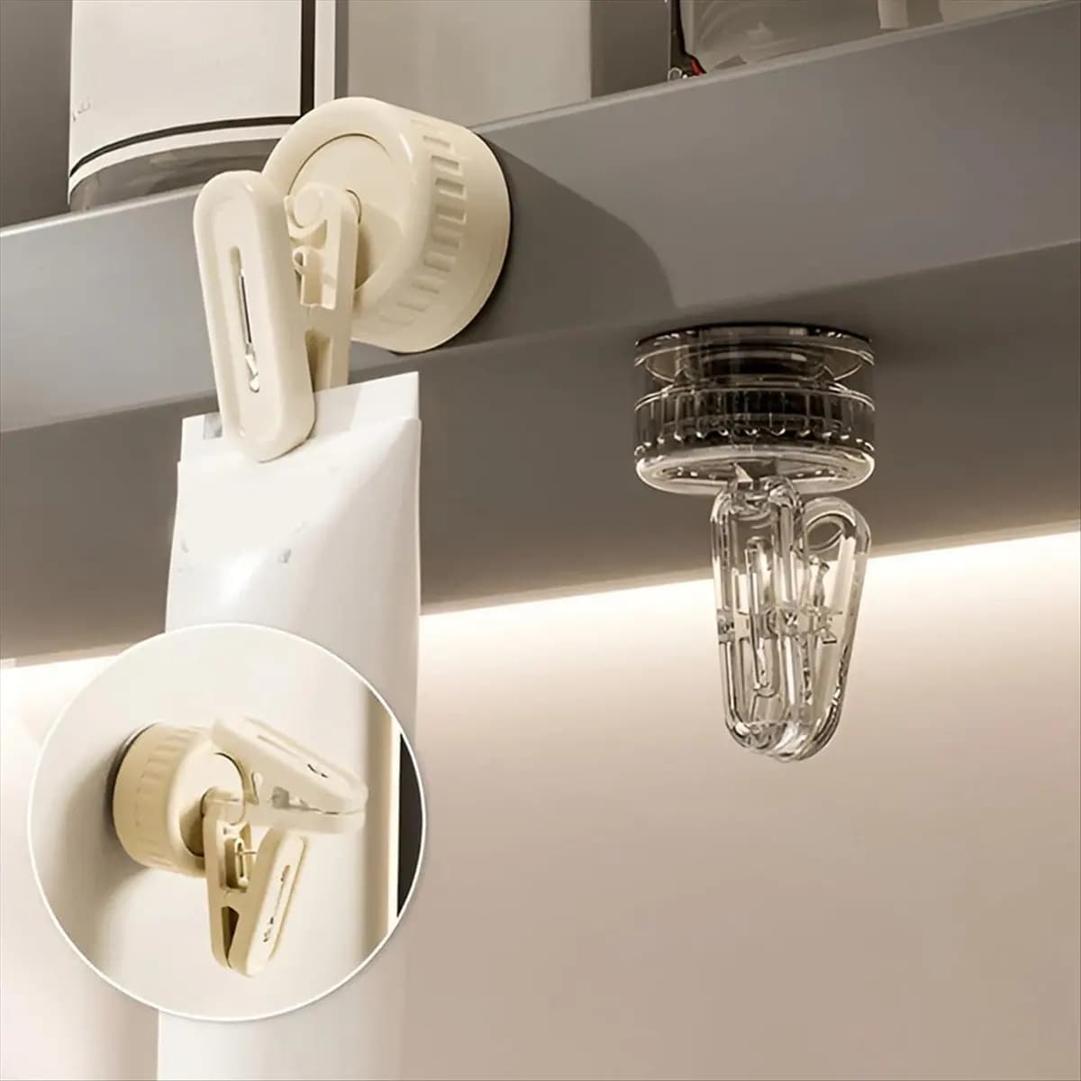 Clip di Fissaggio Girevoli HITL con Ventosa - Ganci, 3 Pezzi Morsetti Multi-Ventosa per Appendere Accessori Casa e Ufficio B