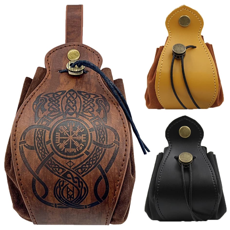 Vassoio per borsa per dadi DND in vera pelle 5 disegni celtici Simpatica custodia con coulisse per D&D Gioco di ruolo RPG Idee regalo Portamonete