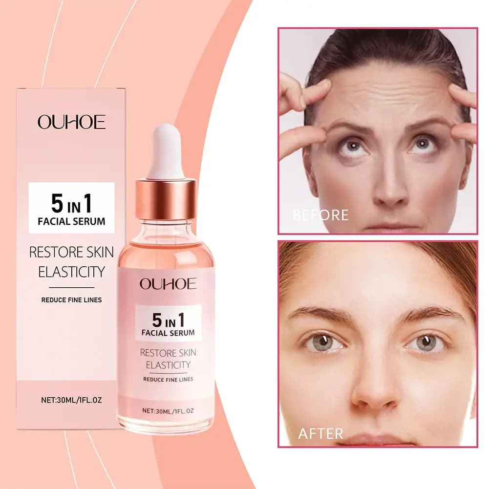 30ML 5 In 1 Hyaluronic Acid Face Serum Hydrating Vitamin C Collagen Nutrient Serum Face Reduce Pores Skin Care