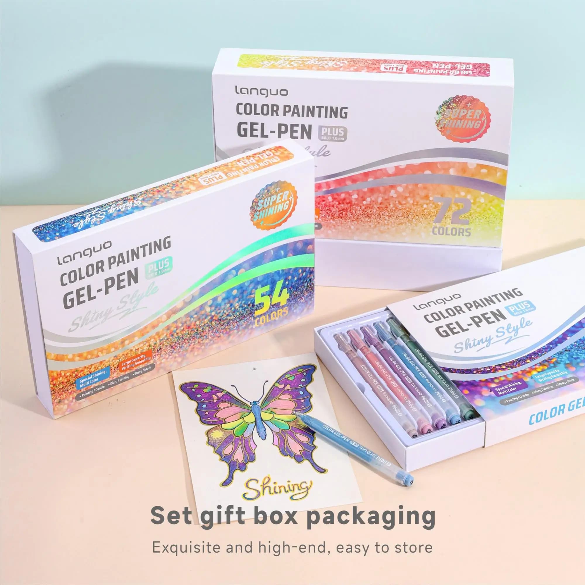 Set di 72 Penne Gel Languo, Penne a Sfera Lucide da 1.0mm per Disegno, Scrittura, Ufficio e Scuola