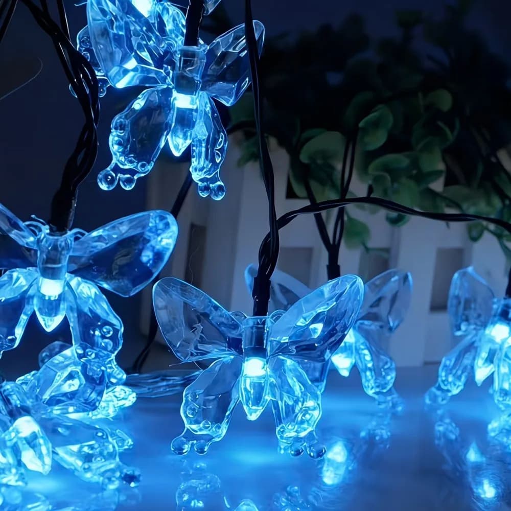 Luci a stringa a forma di farfalla in cristallo per esterni, luci romantiche a energia solare per giardino, San Valentino, matrimoni, feste, decorazioni per bar