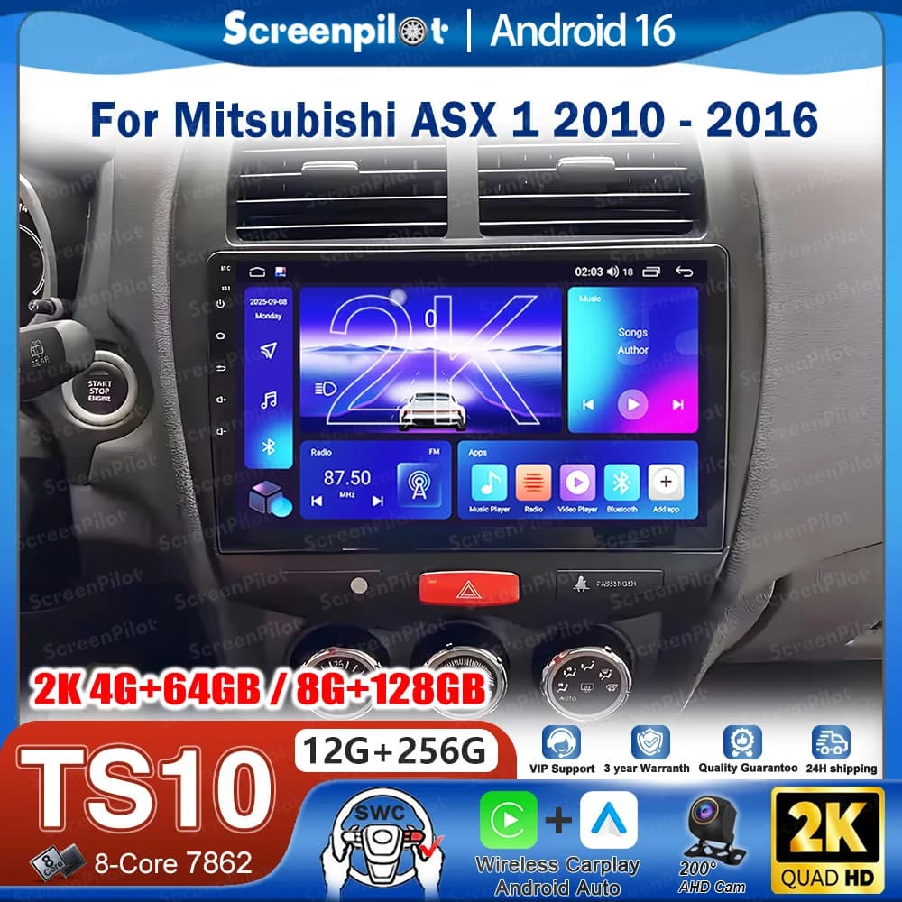 Autoradio Android 16 con Schermo Touch per Mitsubishi ASX 1 2010-2016, Lettore Multimediale, Navigatore GPS, Bluetooth