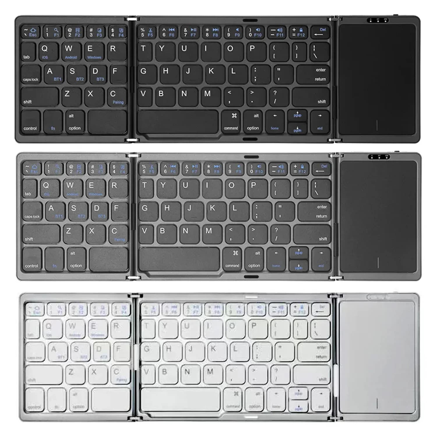3‑Fold Bluetooth Keyboard with Touchpad, Rechargeable Mini Dual Bluetooth Wireless Keyboard for Windows Android iOS iPad
