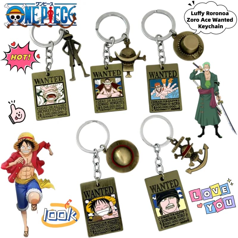 Portachiavi One Piece con Luffy, Roronoa Zoro, Ace - Ciondolo Decorativo in Lega per Zaino, Regalo Creativo e Personalizzato