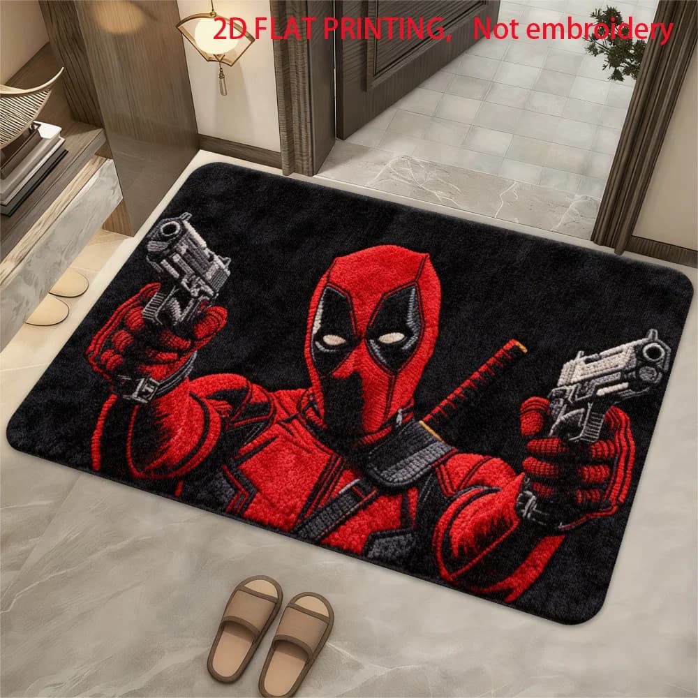 1 tappetino in poliestere con stampa 2D di Marvel, con Deadpool, un morbido tappeto di benvenuto in flanella, un tappeto ultra confortevole.