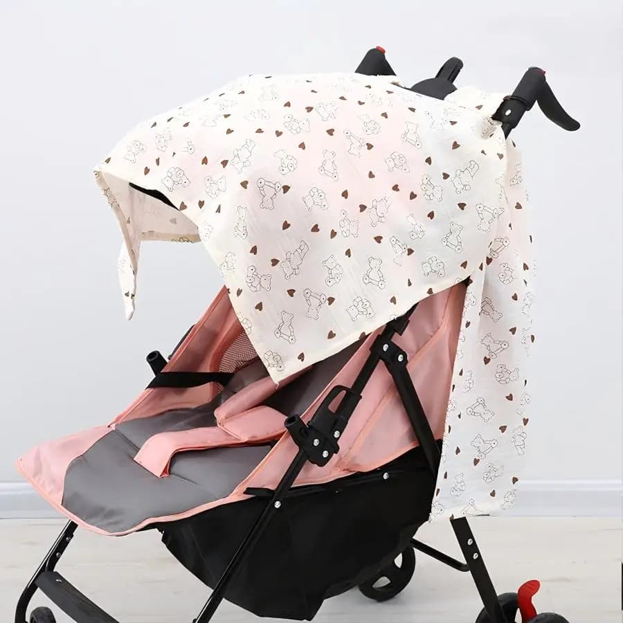 1 Piece Baby Stroller Sunshade, Made of Pure Cotton Crinkled Fabric, Easy to Carry, Skin-Friendly and Breathable, with Cute Cartoon Print Patterns, Suitable for Baby Strollers