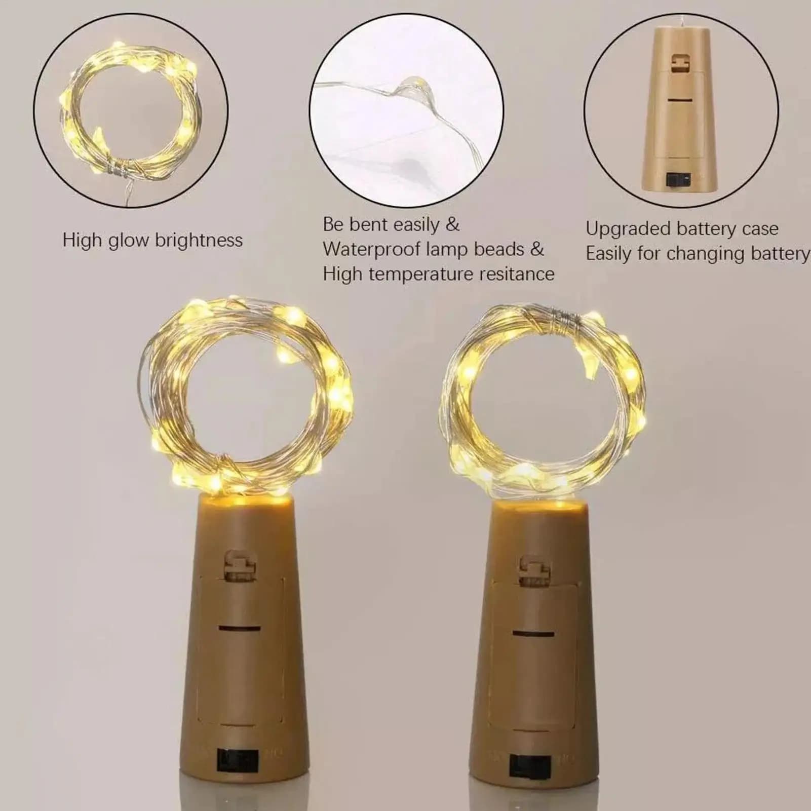 Luci per bottiglie di vino Lampada in sughero a batteria Illuminazione per barattoli di fata in filo di rame da 6,56 piedi per tavolo di compleanno per festival di feste di nozze