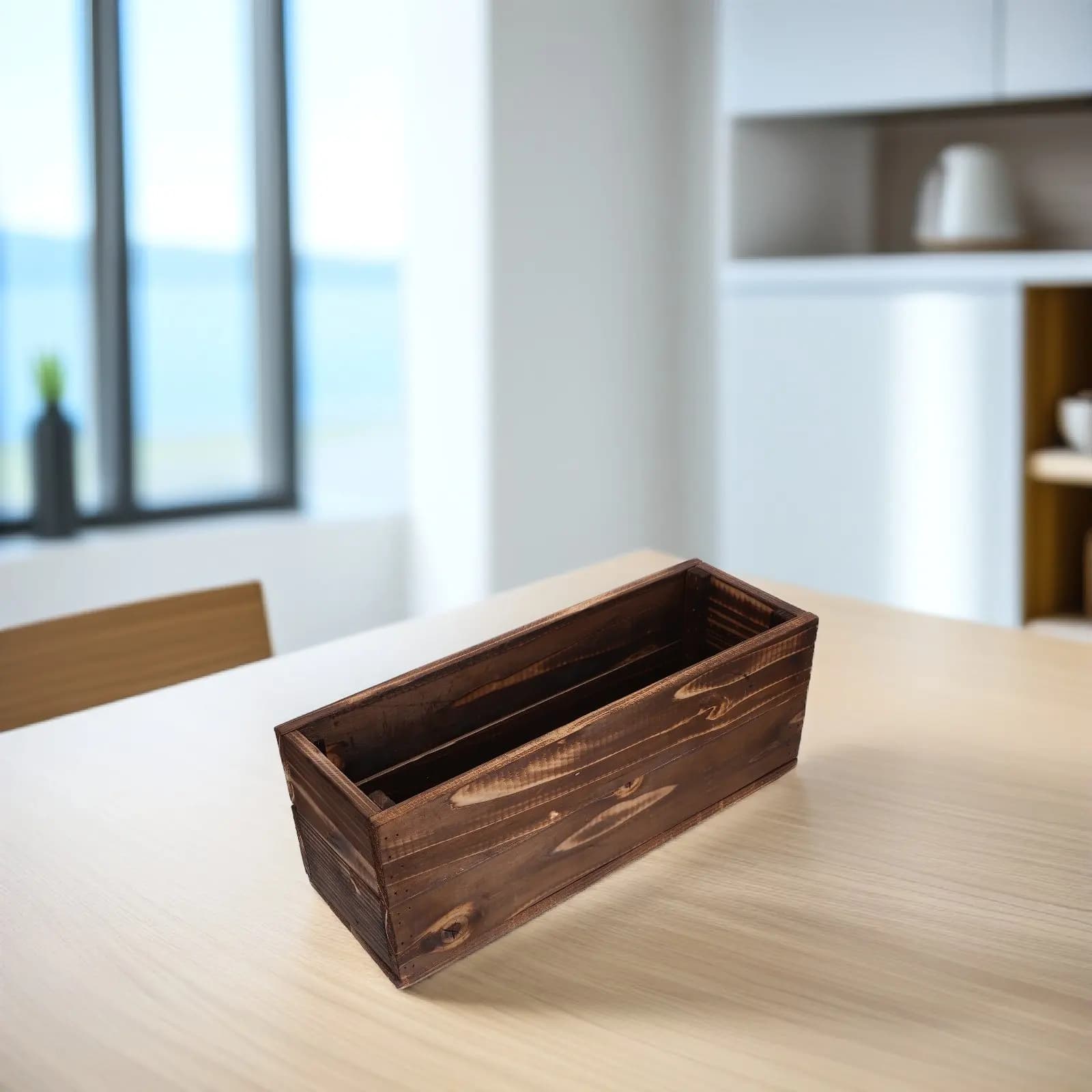 Wood Planter Box Rectangular Rustic Wooden Flower Pot Outdoor Garden Container Succulent Plant Pot Balcony Railing Planter