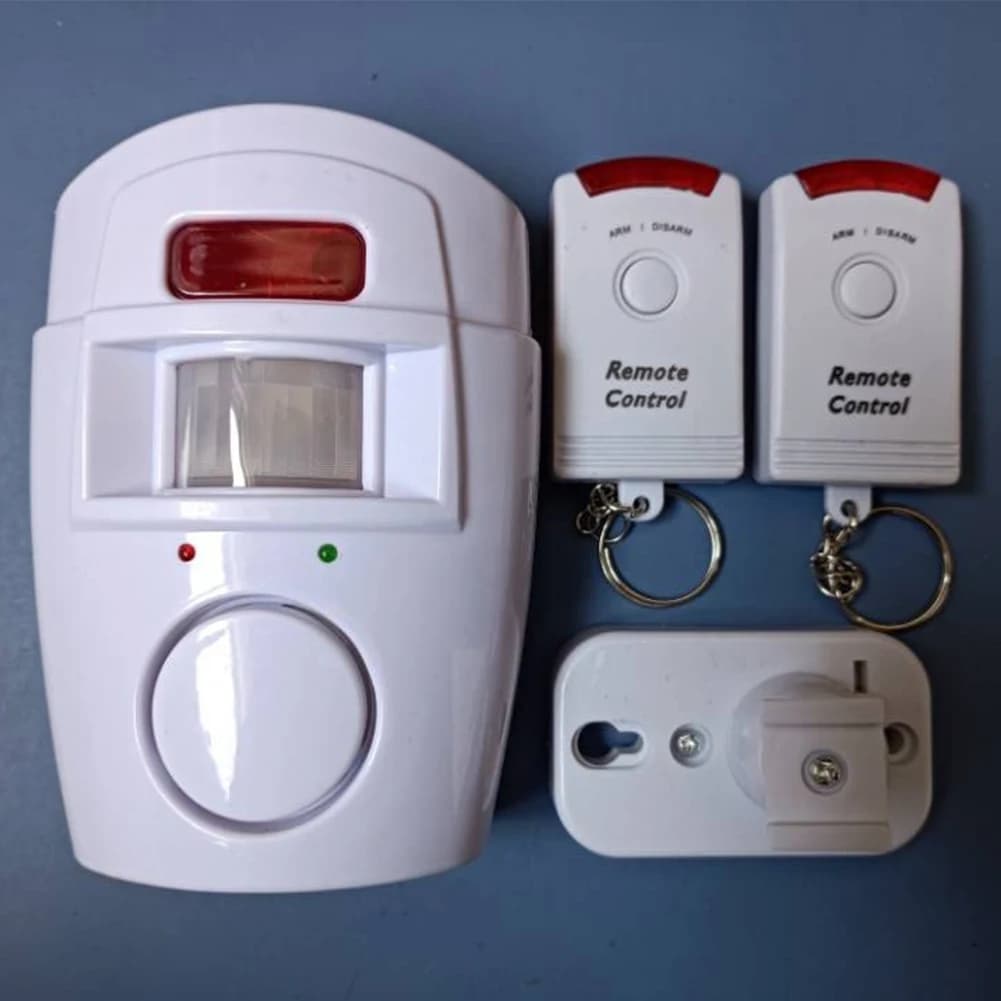 Allarme sensore di movimento Wireless con 2 telecomandi allarme PIR allarme sensore a infrarossi alimentato a batteria per capannone Garage Caravan