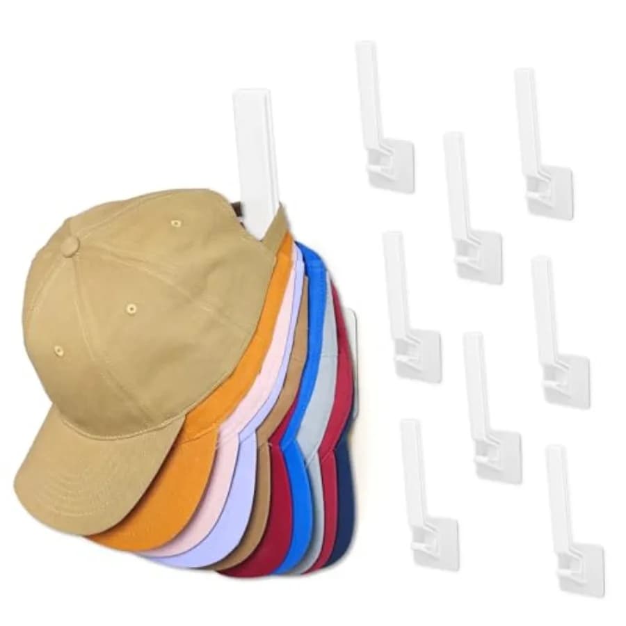 8 Pack Hat Rack for Baseball Cap, Adhesive Ball Caps Holder on Wall, No Drilling Hat Organizer Storage Wall Mount, Hat Hanger D