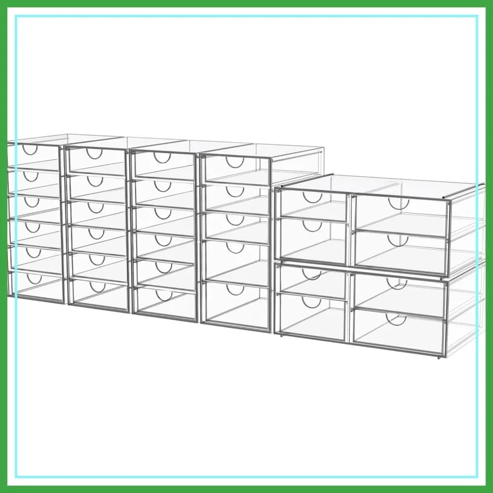 Organizzatore per Trucchi in Acrilico con 31 Cassetti, Set di 6 Cassetti Trasparenti per Cosmetici, Toeletta, Scrivania
