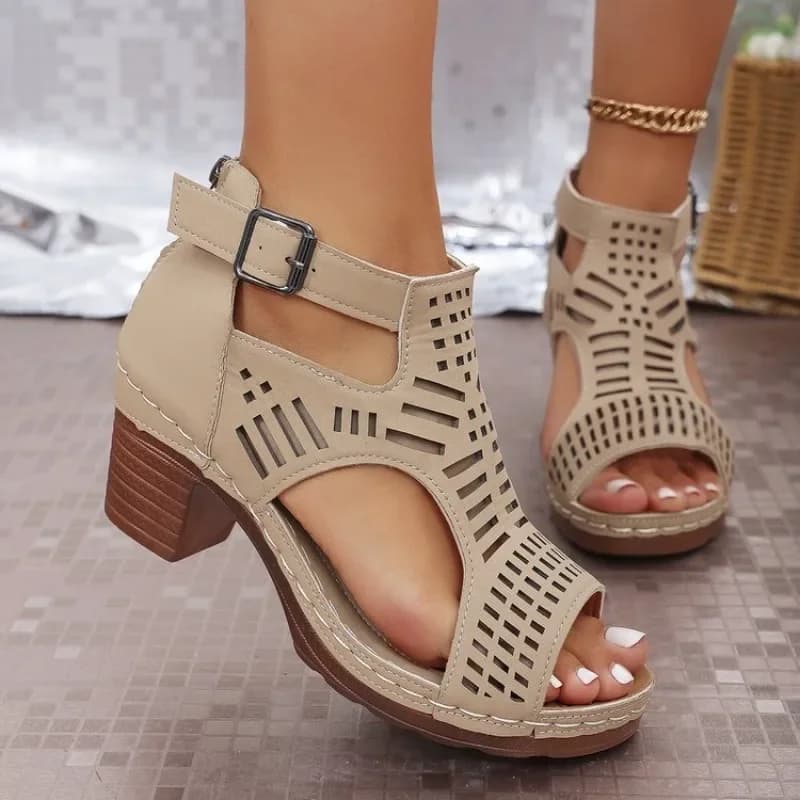 Roman Style Women'S Sandals Breathable And Stylish Hollow Out Fish Mouth Open Toe Ankle Strap Wedges Sandals For Outerwear