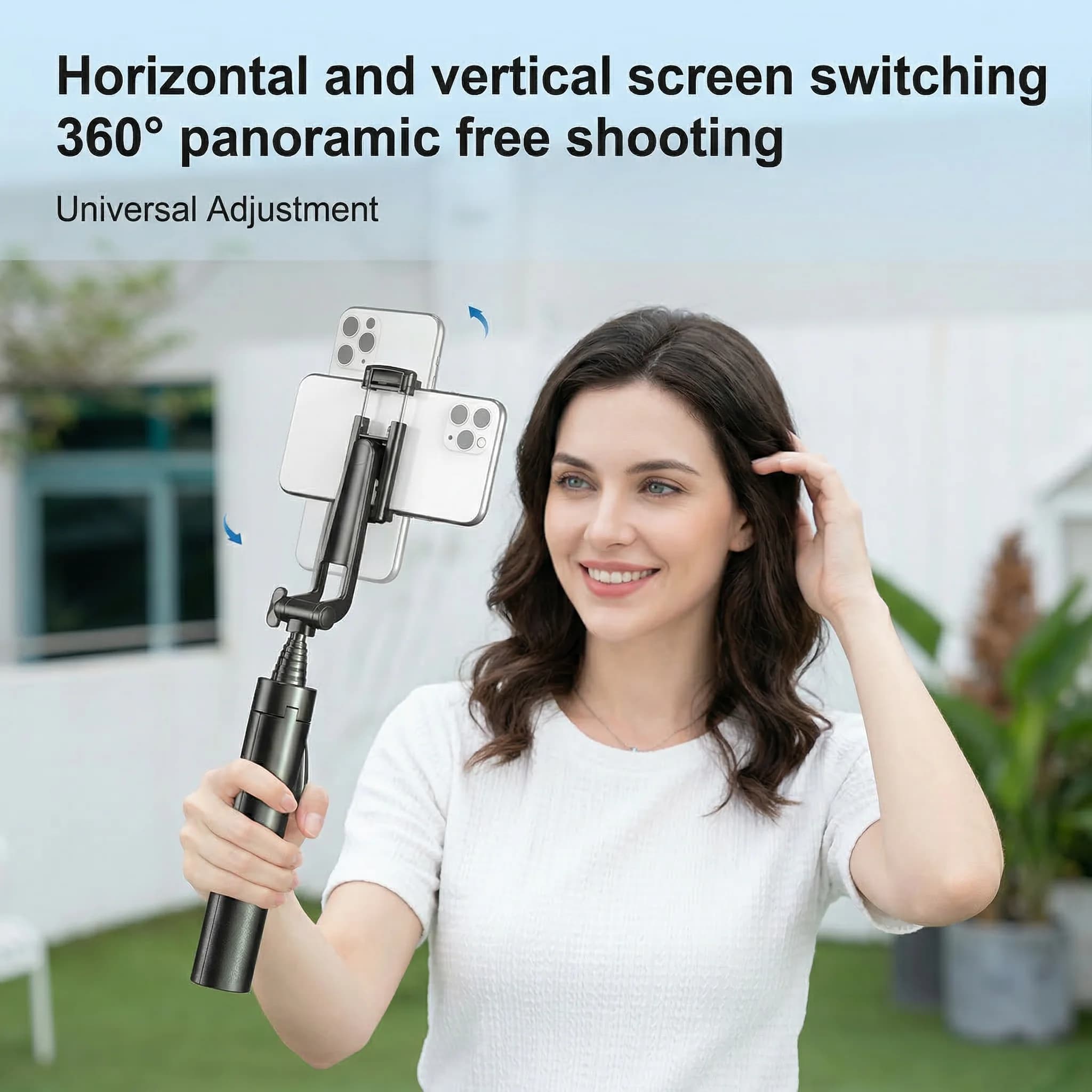 Treppiede per selfie stick da 43 pollici con supporto rimovibile e telecomando wireless, 360° ° Supporto Girevole per iPhone e Android, Perfetto per Contenuti di Vlogging