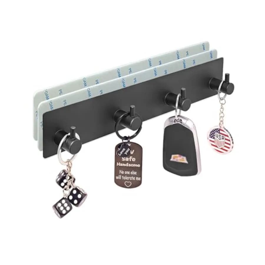 Key Holder for Wall with 2 Self-Adhesive Tapes Key Hanger Organizer for Wall with 4 Hooks Metal Key Rack for Door, Entryway, Ki