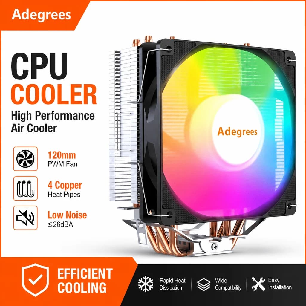 X99 Tower CPU Cooler 4 Heatpipes 120MM RGB PC Silent Cooling Fan for Intel LGA 1366 115X 1700 2011 AMD AM5 AM4 AM3 Ventilador
