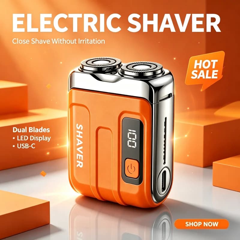 USB-C Rechargeable Mini Electric Shaver IPX7 Waterproof Pocket Beard Trimmer LED Display Travel Cordless Shaving Razor For Men