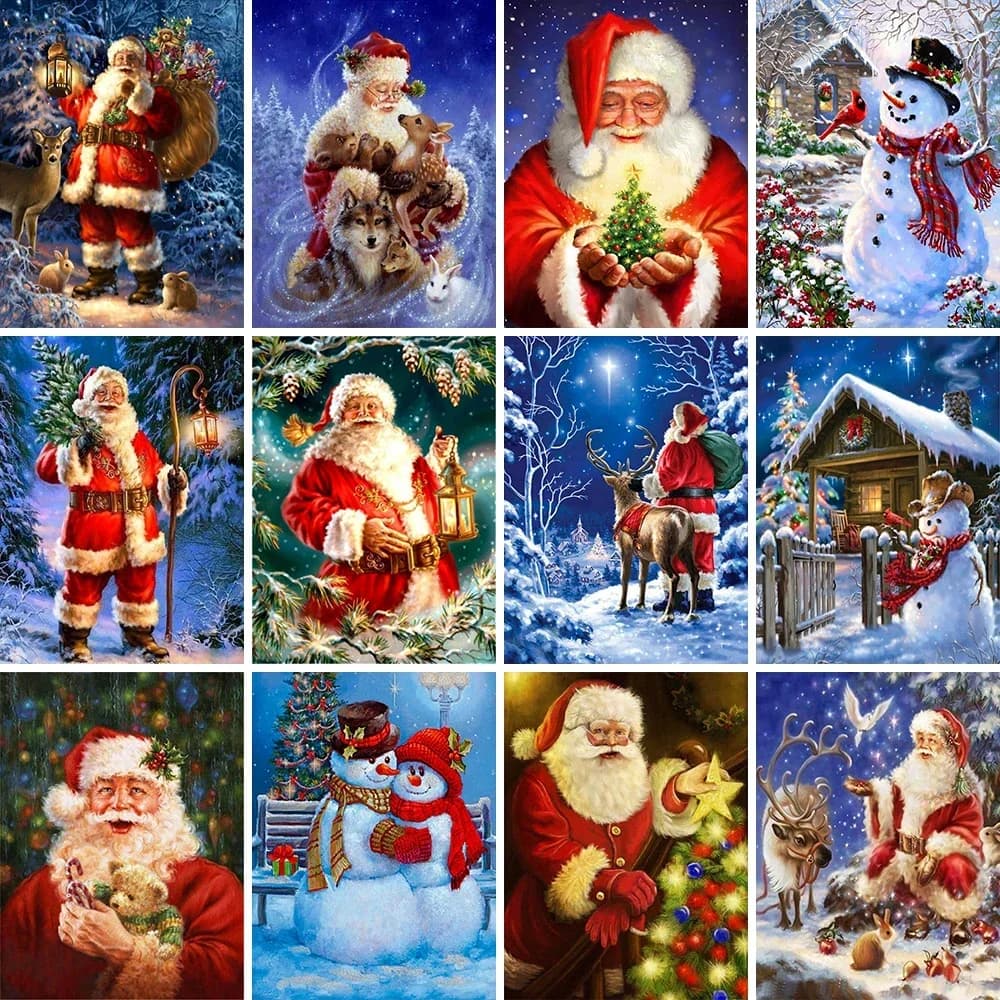 Pittura diamante 5D Set mosaico diamante di Natale Hobby per bambini Babbo Natale Punto croce Decorazione immagine pupazzo di neve cartone animato