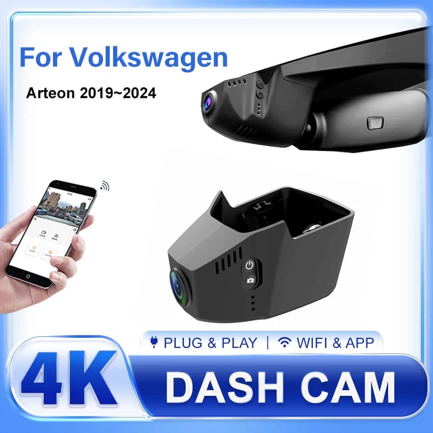 Auto Dash Cam Plug and Play Night Vision UHD 4K 2160P DVR Dash Cam For Volkswagen Arteon 2019 2020 2021 2022 2023 2024 Dashcam