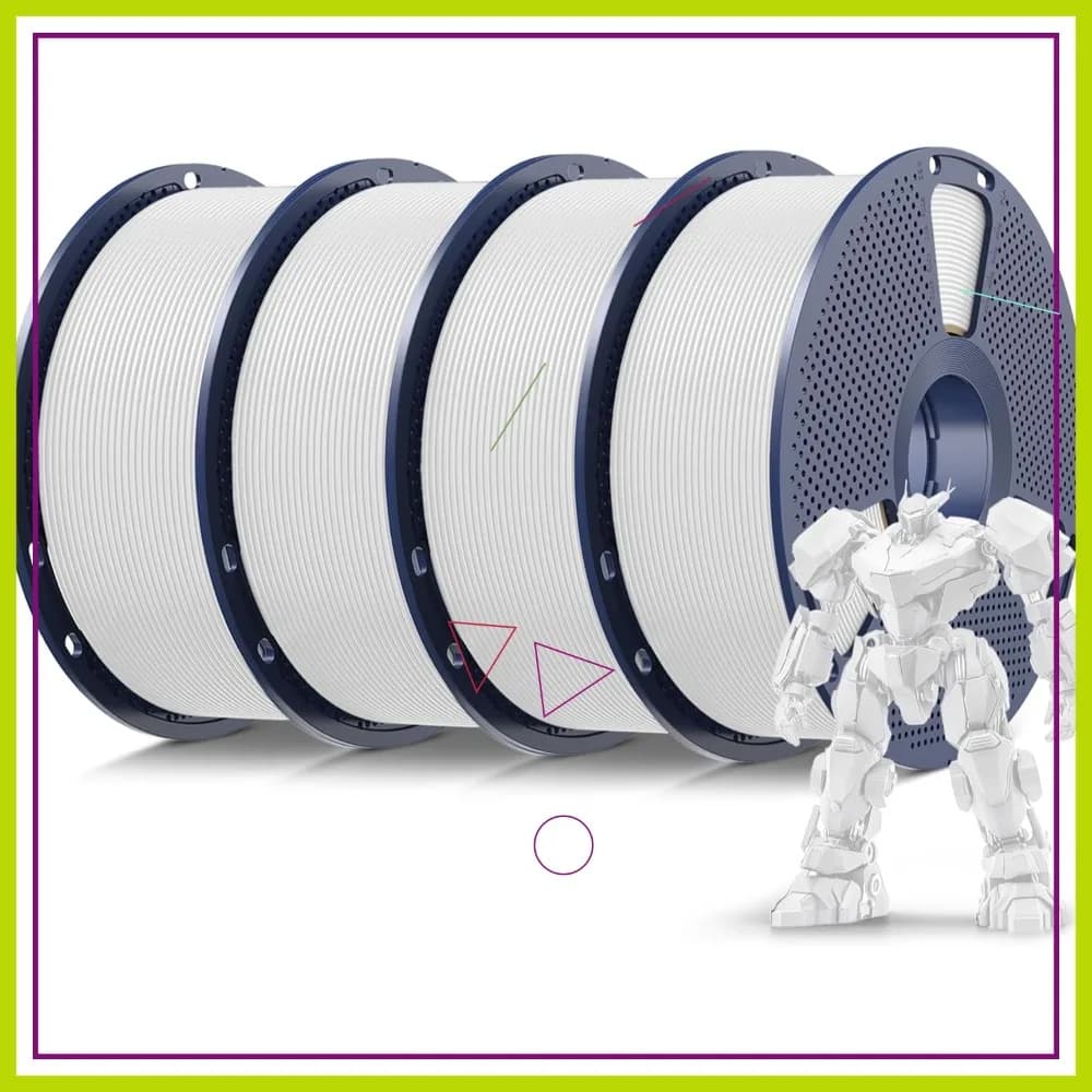 Confezione di Filamento PLA per Stampante 3D da 4kg, 1.75mm, Precisione Dimensionale +/- 0.02mm, 4 Bobine Bianche, Avvolgimento Ordinato e Confezionamento Sottovuoto