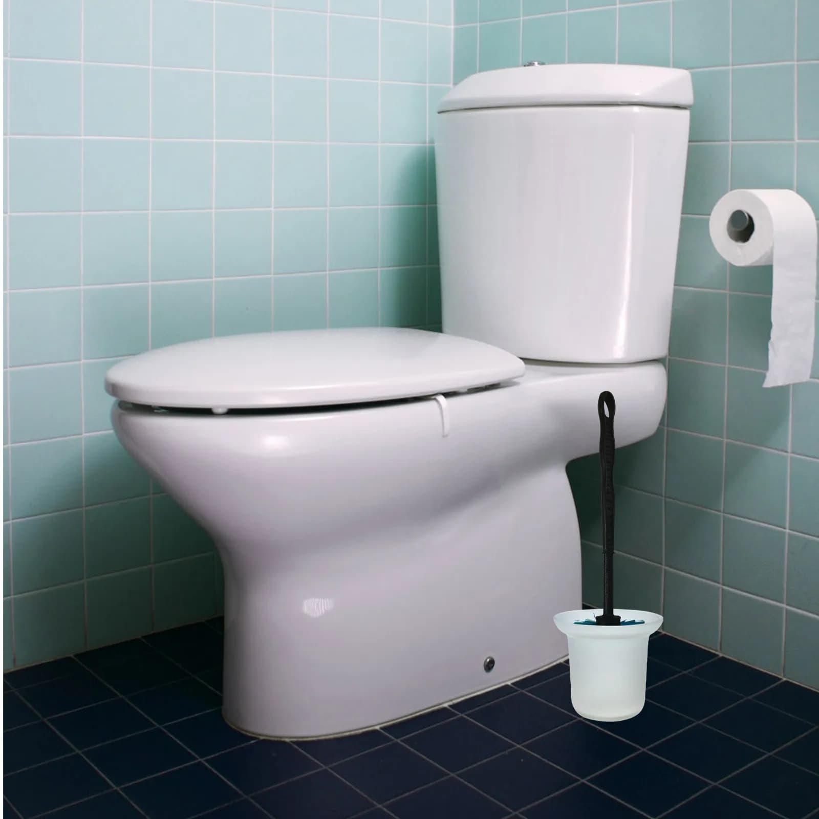 Portascopino WC in Vetro Satinato con Base per Casa, Hotel, Ufficio - Elegante Contenitore per Spazzola WC e Accessori per la Pulizia del Bagno