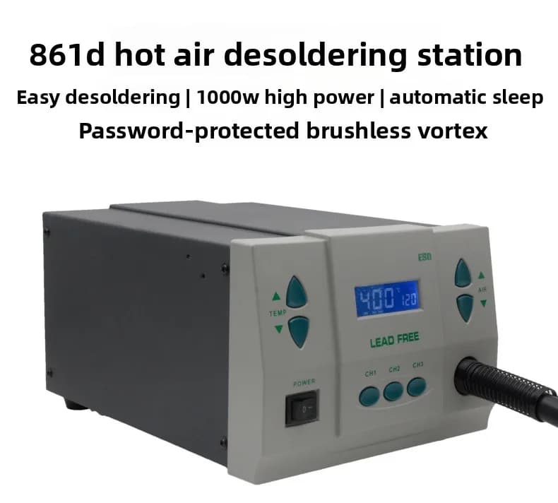 Stazione dissaldante 861D con pistola termica intelligente ad alta potenza 1000W, display digitale e termostatica