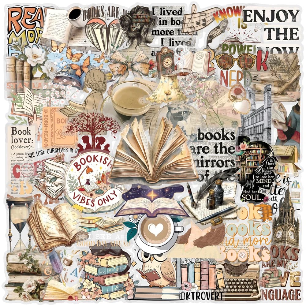 50/100 Pezzi Adesivi Decorativi a Tema Lettura, in PET Trasparente Impermeabile, per Scrapbook, Quaderni, Cancelleria, Decorazioni per Scrivania