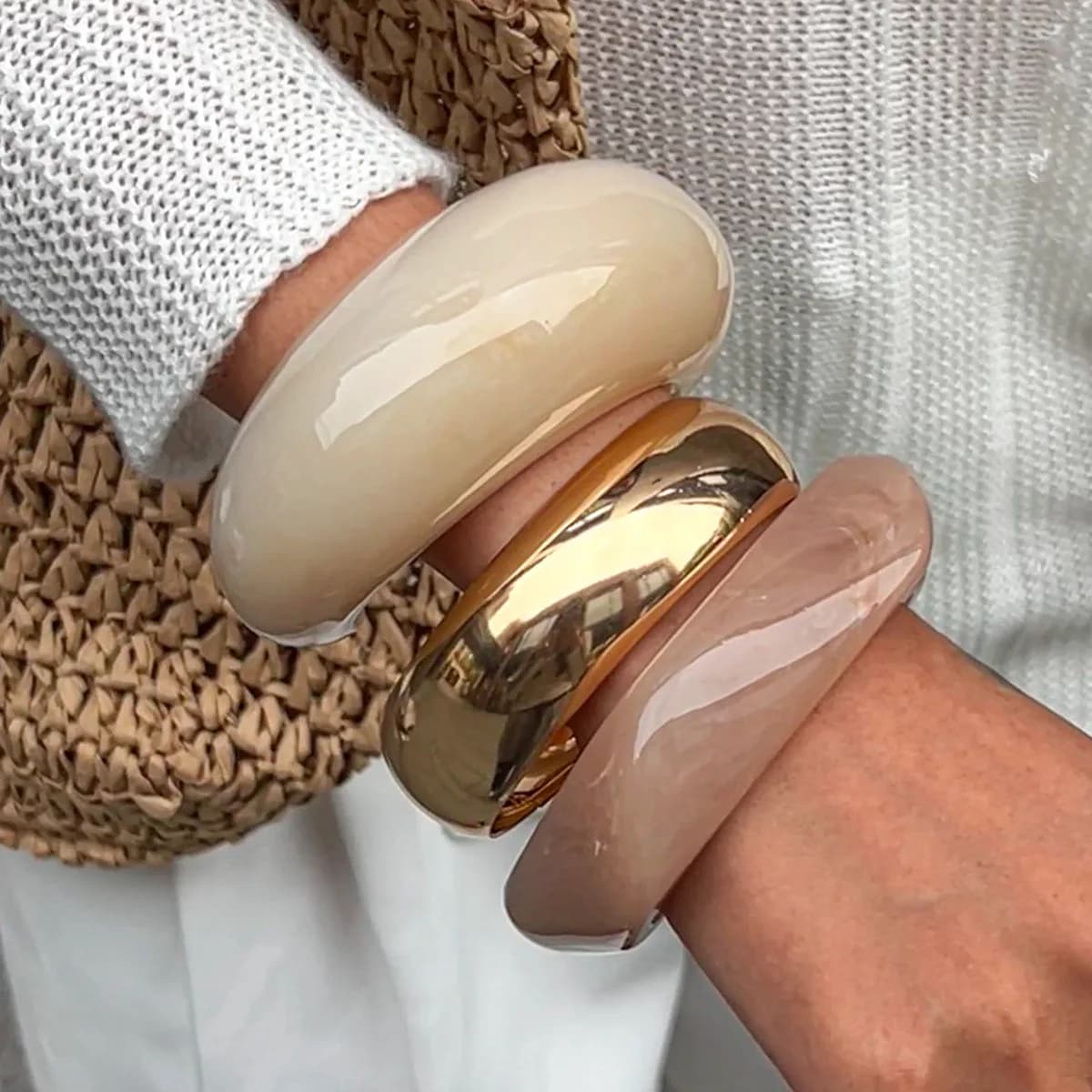 Chunky Punk Beige Khaki Resina spessa Acrilico Sbavature Braccialetti geometrici irregolari Braccialetti per donna Uomo Gioielli