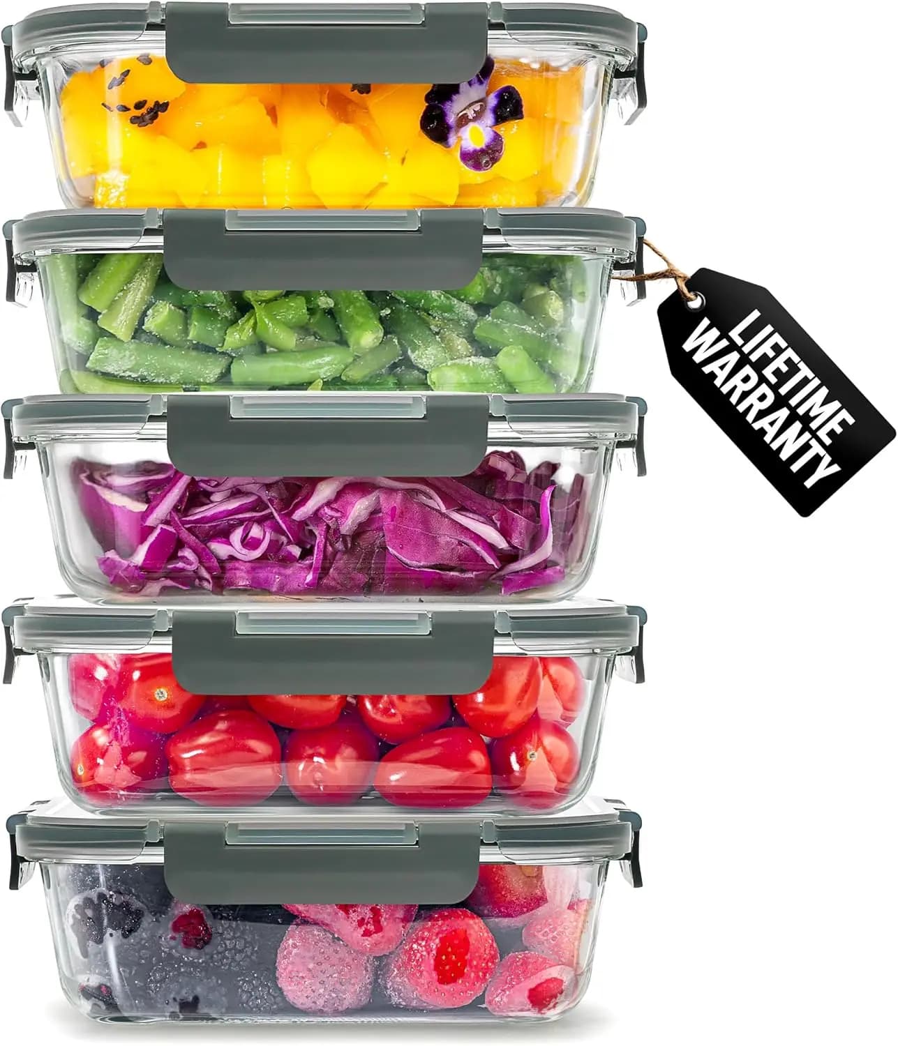 Set of 5 Large 36oz Glass Containers with Covers - Containers for Glass Borosilicate Premium Without BPA - Airtight