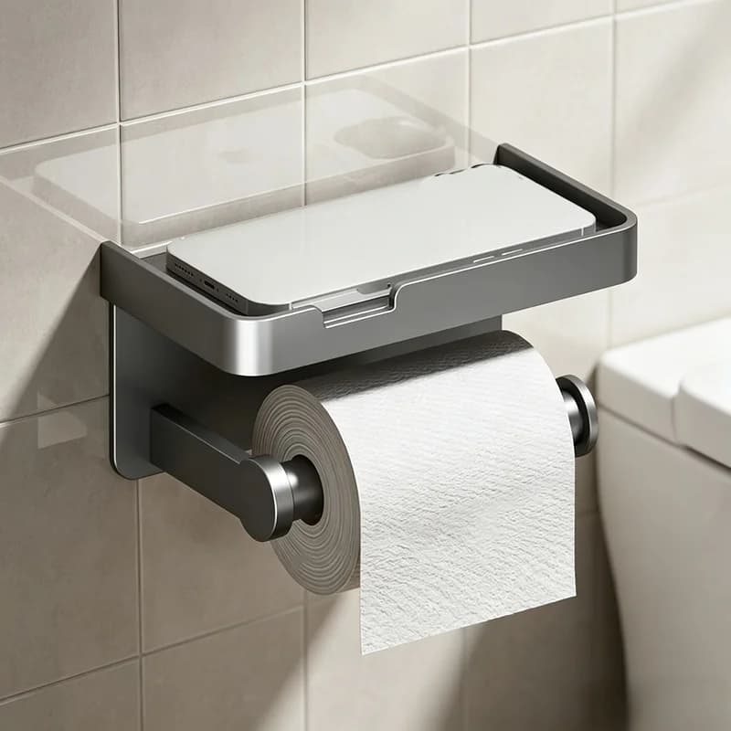 Space Aluminum Multifunctional Toilet Paper Holder With Storage Shelf Bathroom Tissue Roll Dispenser
