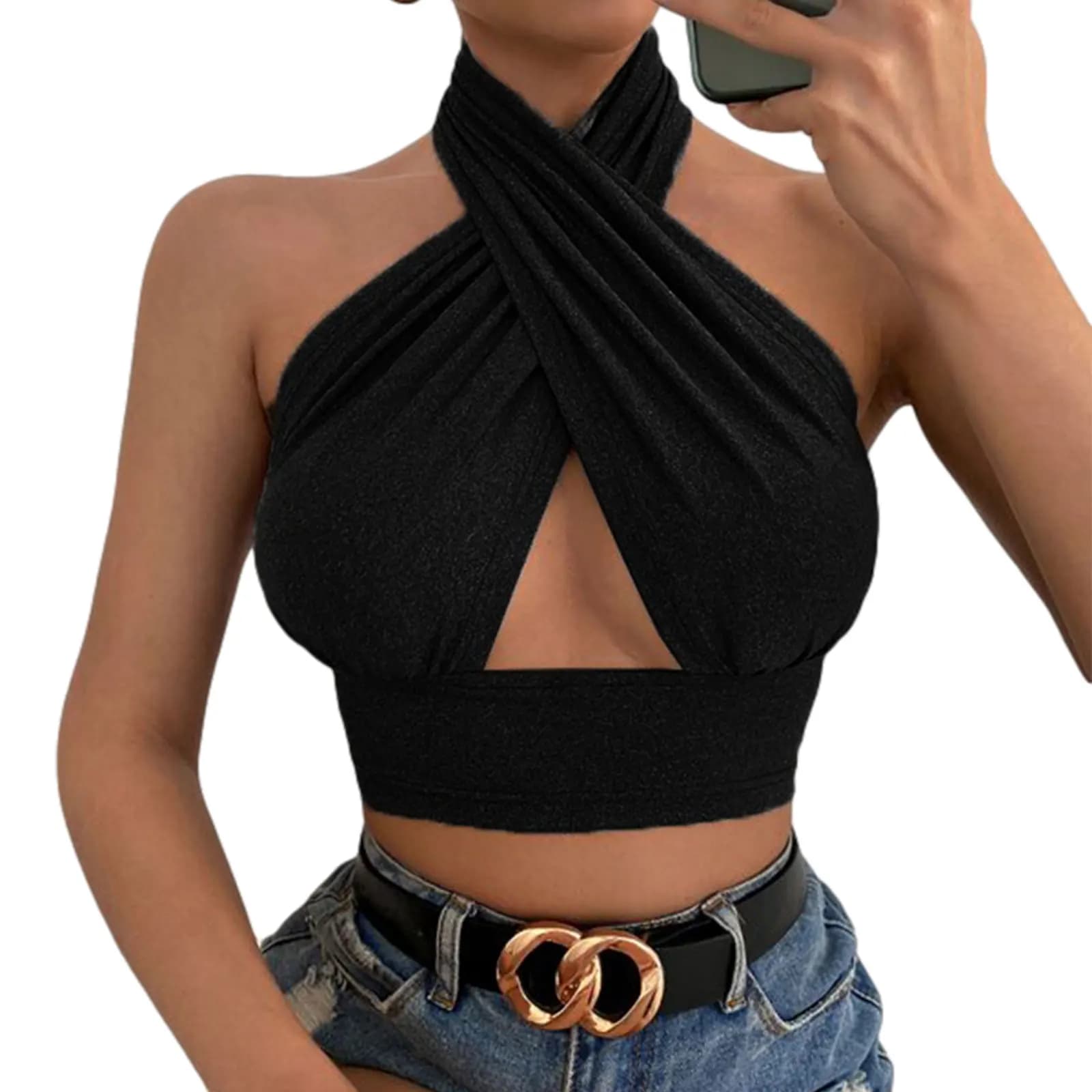 Nuove donne estate canotte tinta unita croce halter collo backless aderente crop top per ragazze 4 colori vendita calda SML
