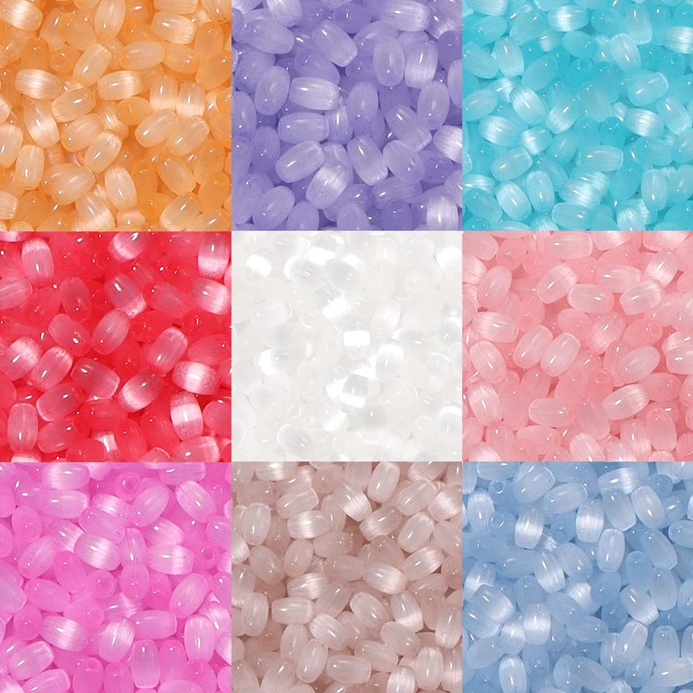 30g Cat Eye Glass Rice Beads 4x6mm Spacer Brushed Oval Glass Bead for Jewelry Making Crafts DIY Necklace Bracelet Accessories