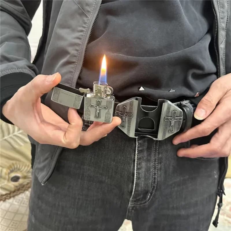 Cintura da uomo creativa Accendino Fibbia per cintura in metallo Piccolo strumento Accessori per sigarette Regalo per fumatori di moda personalizzato