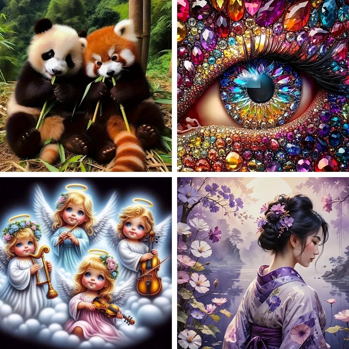 Colorful Eye Gemstone Art Puzzles Diamond Painting Full Round Square Drill Panda or Red Panda Mosaic Handmade Gift Bedroom
