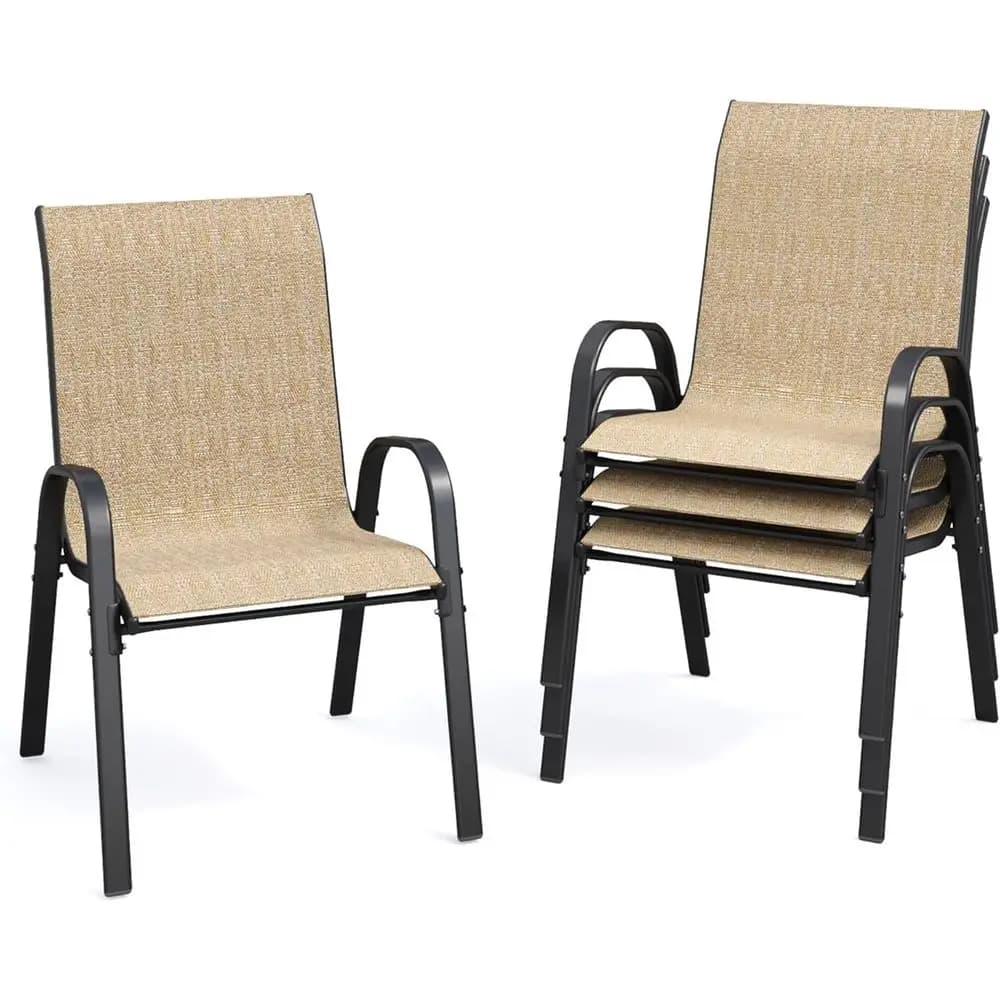 Set di 4 sedie da pranzo per patio, sedie impilabili da esterno resistenti alle intemperie con sedili in tessuto traspirante per giardino, veranda e balcone