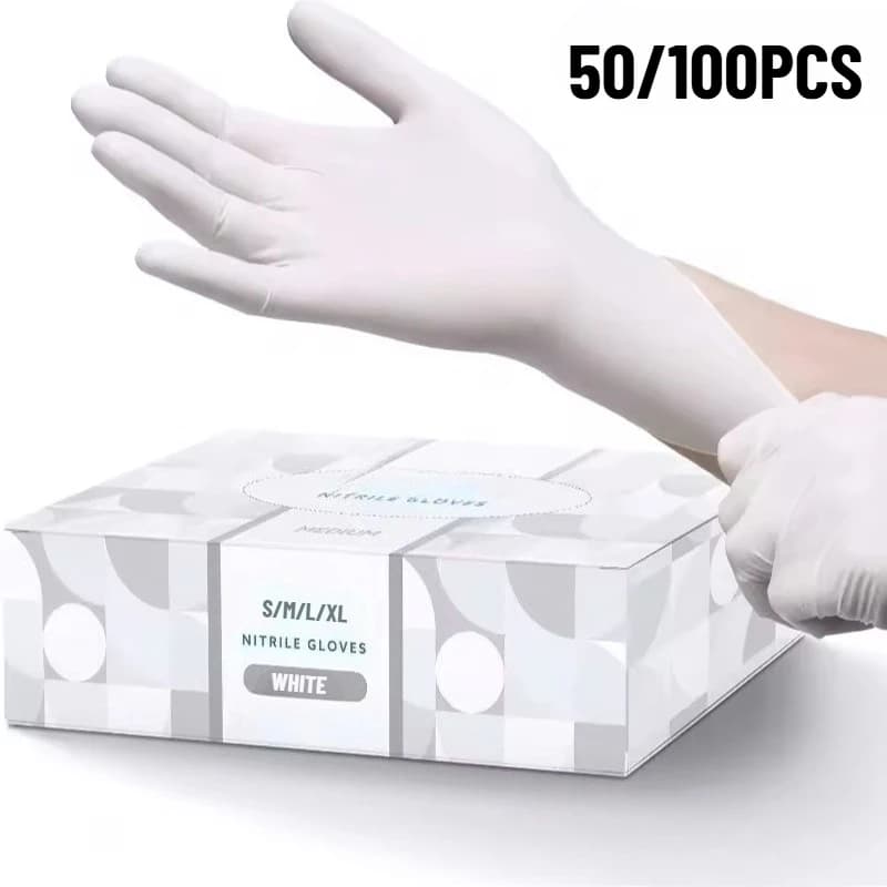 50/100PCS Guanti in nitrile monouso bianchi Guanti in nitrile per pulizia bianca per uso domestico Pet Bagno Cucina Camera da letto Strumenti per la pulizia