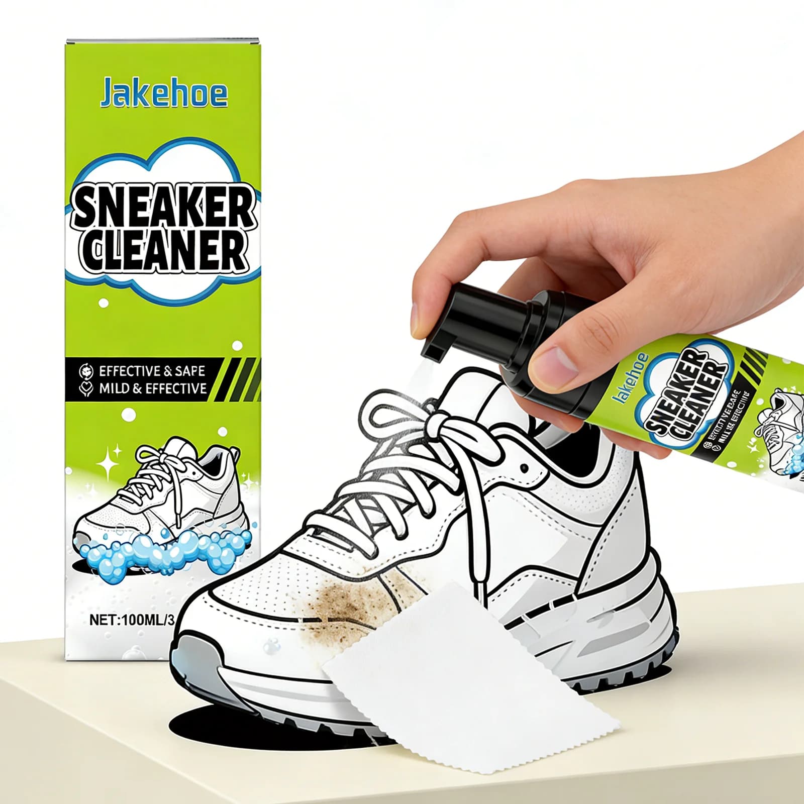 Kit Pulizia Scarpe Bianche, Detergente Schiumogeno per Sneaker, Sbiancante per Scarpe, Rimuovi Macchie, Anti-Ingiallimento Senza Acqua 100ml, Pulizia Profonda
