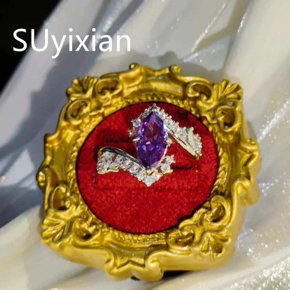 Anello Creativo in Argento Sterling 925 con Ametista e Zircone a Occhio di Cavallo, Regalo di Lusso per Compleanno e Anniversario