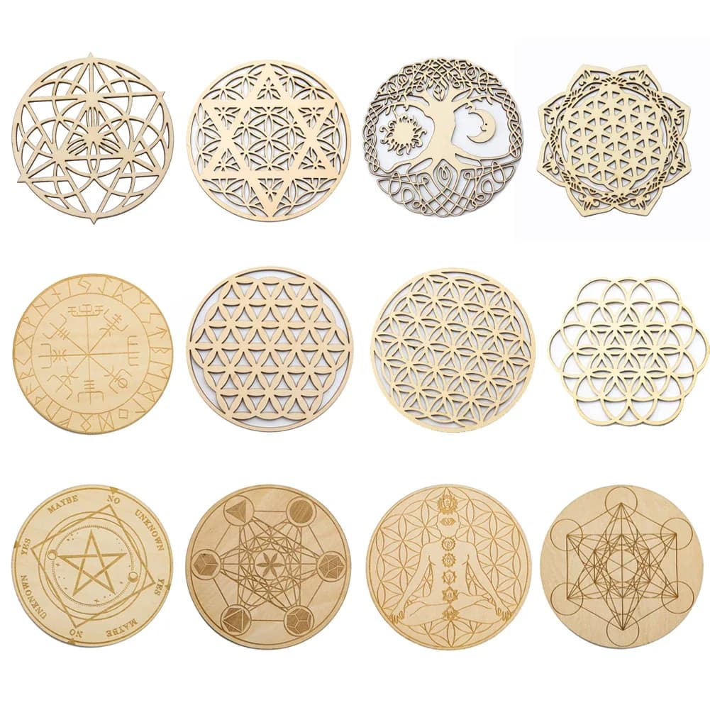 Tavola in Legno Chakra 10cm, Albero della Vita, Piatto per Pendolo Sacro, Decorazione da Parete per Yoga e Meditazione, Sottobicchiere in Cristallo, Decorazione per Altare Metafisico