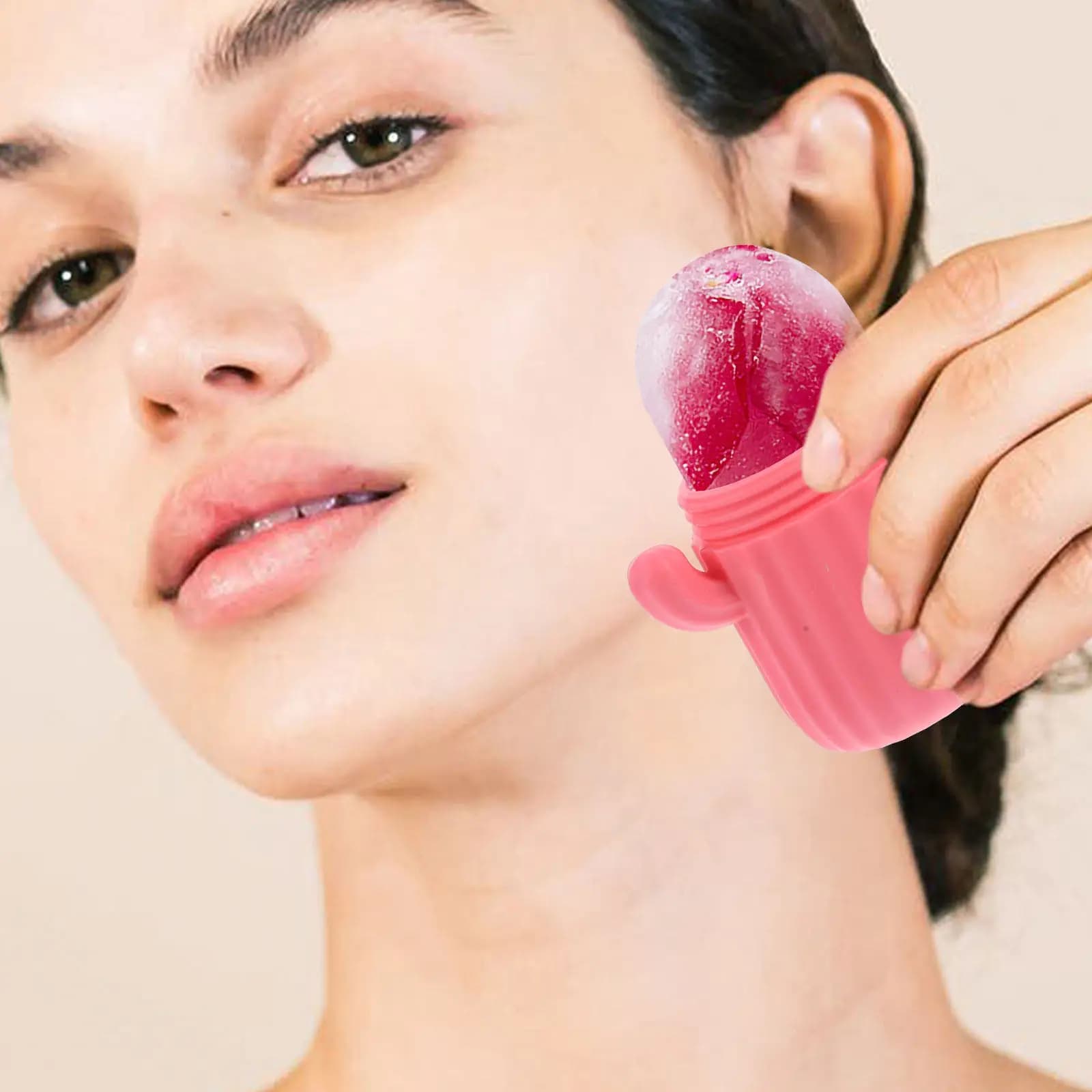 Stampo in silicone a forma di cactus per ghiaccio, massaggiatore facciale portatile riutilizzabile per la cura della pelle degli occhi, riduzione di gonfiore e arrossamento