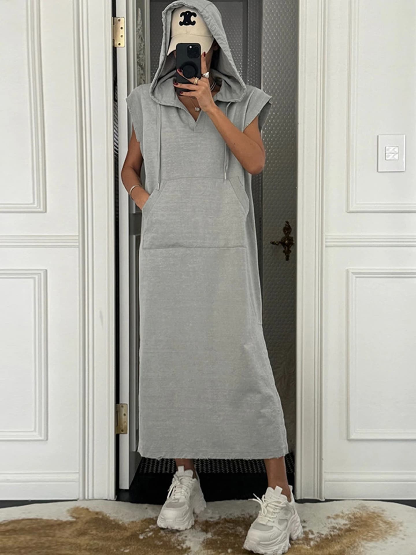 Casual Summer Loose Fit Sporty Style Women's Dress Hoodie Sleeveless H-Shape Cotton Polyester Blend Comfortable Lazy Fashion