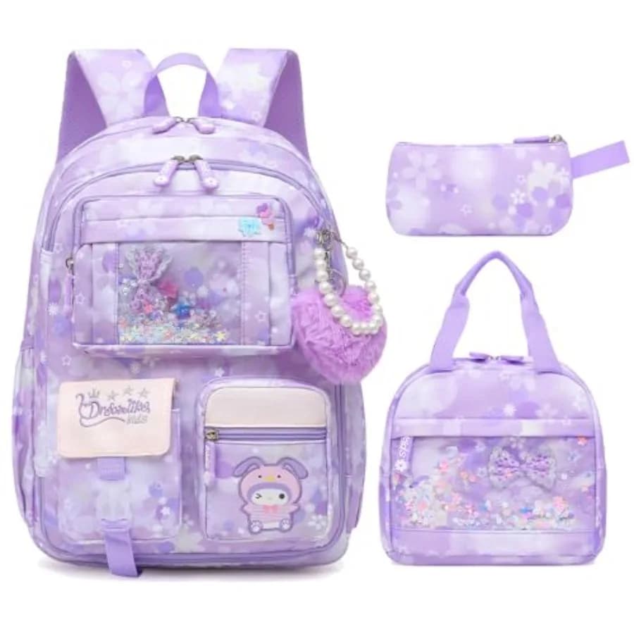 Zaino Scolastico per Ragazze, Borsa per Libri con Tasche Multiple, Impermeabile, Set Zaino per Studenti
