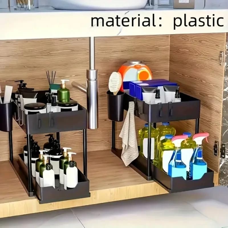 Organizzatore Estraibile Sotto Lavello, Scaffale Multifunzionale per Cucina e Bagno, Stile Cassetto Scorrevole Salvaspazio