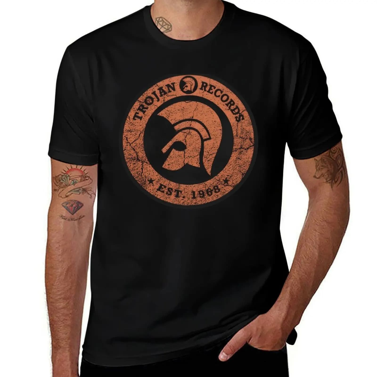 T-shirt Trojan Records, vestiti carini, magliette aderenti nere da uomo