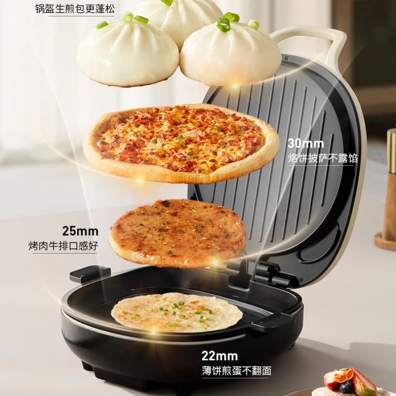 Padella elettrica per uso domestico con riscaldamento a doppia faccia, profonda e allargata, in titanio e ceramica, per pancake.