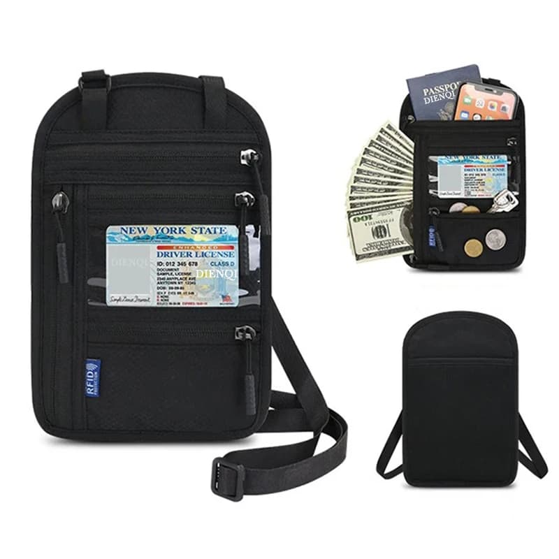 Portafoglio da Collo RFID per Passaporto, Pochette da Viaggio Familiare, Porta Carte di Credito e Documenti con Cerniera, Organizer Sottile Multitasche per Passaporto
