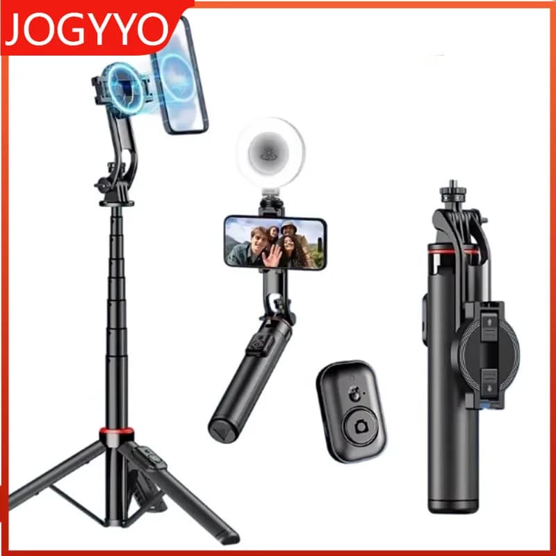 Magnetic Selfie Stick Tripod 51" Travel Tripod Stand with Magsafe, for iPhone 12-16 Pro Max, Phone Clamp for Android Smartphone