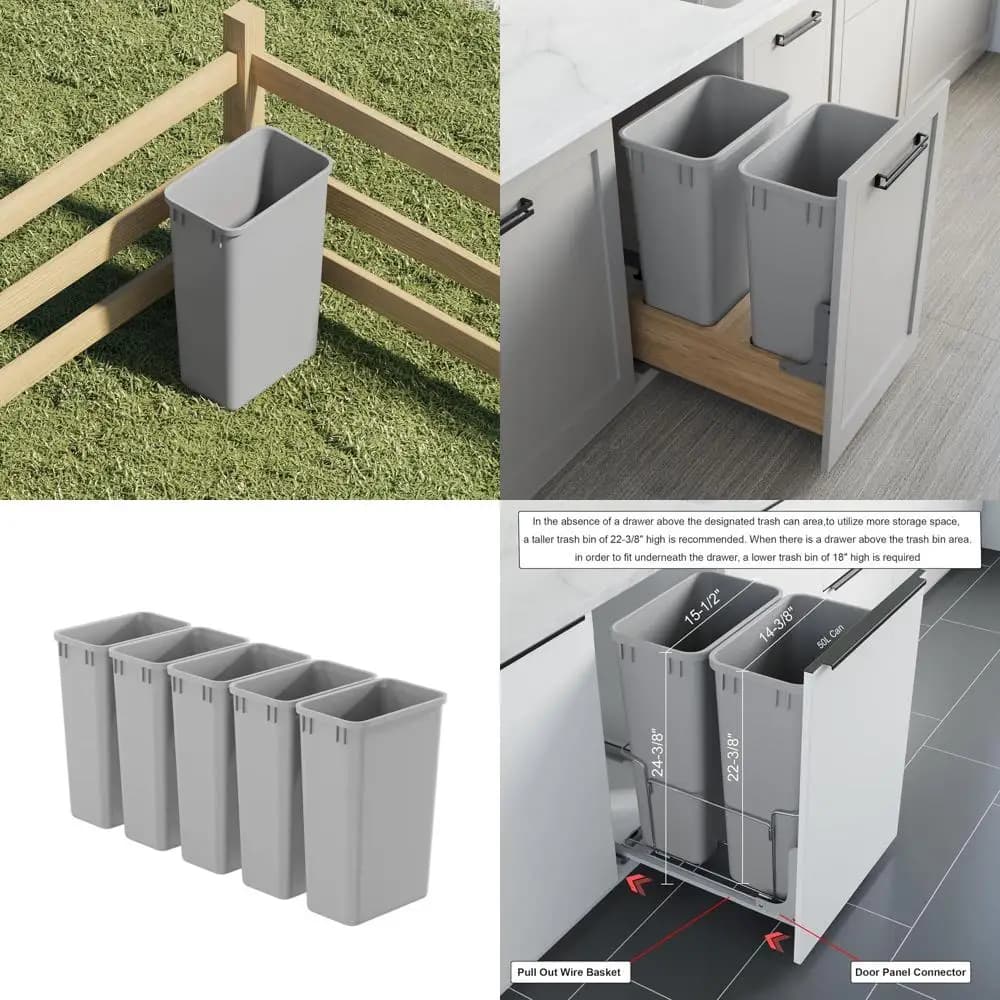 Set di 5 Cestini Impilabili in Plastica da 50 Quarti (13 Galloni) per Cucina, Bagno e Ufficio - Grigio