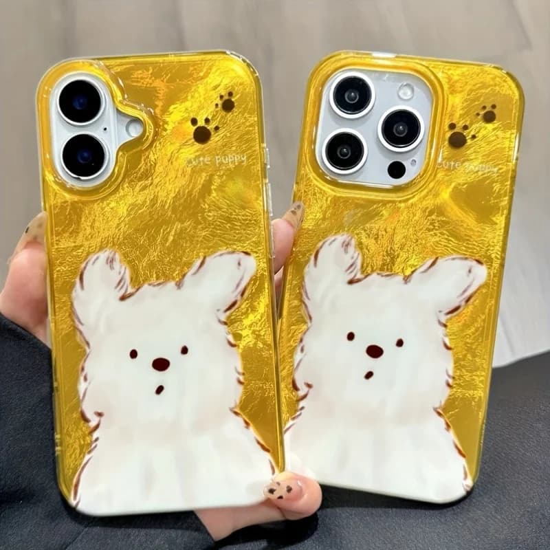 The new cute puppy pattern TPU ice glacier texture phone case is suitable for iPhone 17, 16, 15, 14, 13, 12, 11, etc.
