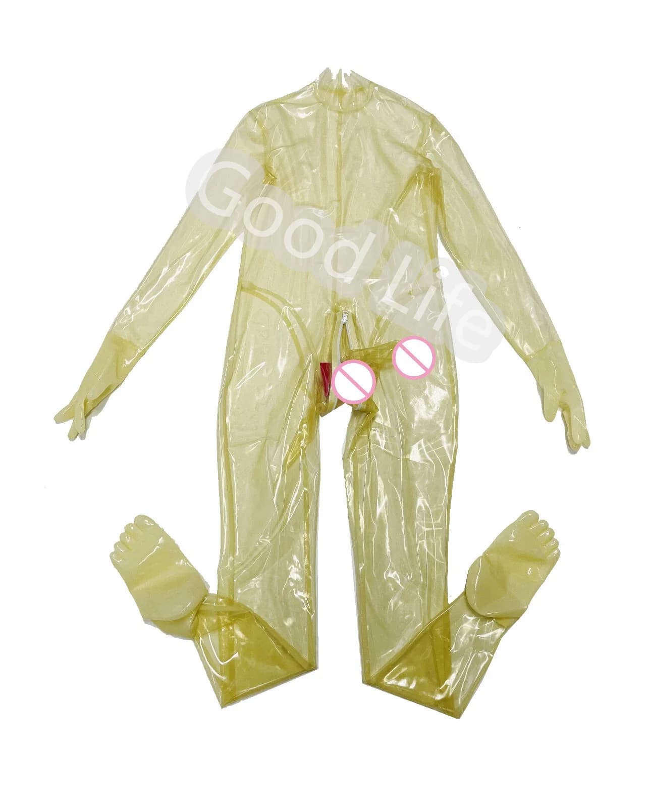 Catsuit in lattice trasparente con calzini per le dita dei piedi guanti cerniera posteriore sul davanti nascosta due fodero 0,4 mm body da uomo fetish cos costume