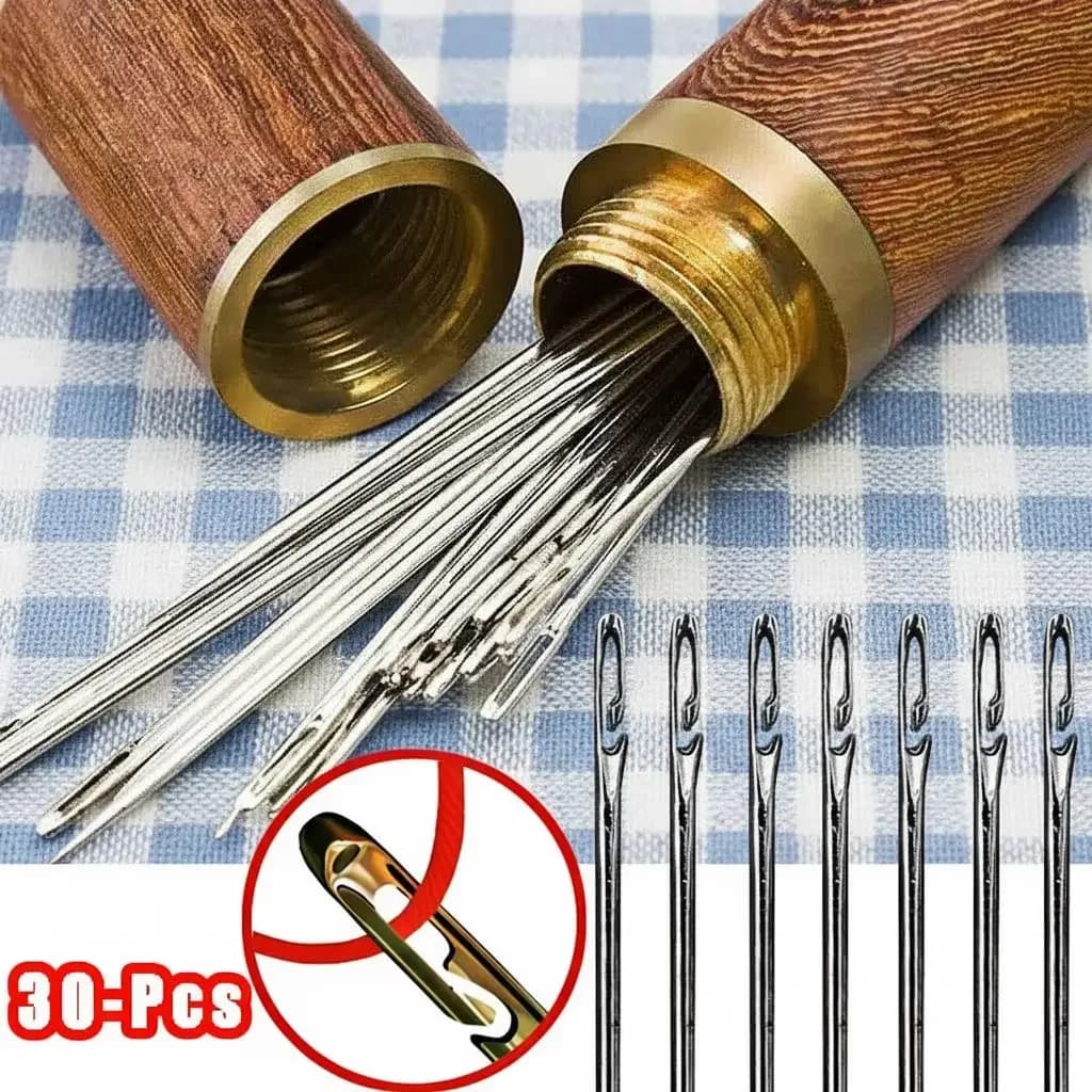 30pcs Blind Sewing Needle Elderly Friendly Stainless Steel Quick Automatic Self Threading Needle Stitching Pins DIY Punch Needle